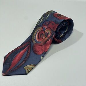 VTG Don Loper Beverly Hills Italian Silk Necktie Blue Red Green Floral Design